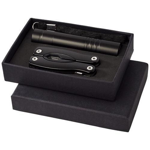 Scout mini multifunctioneel mes met 11 functies en zaklamp in een geschenkset Zwart